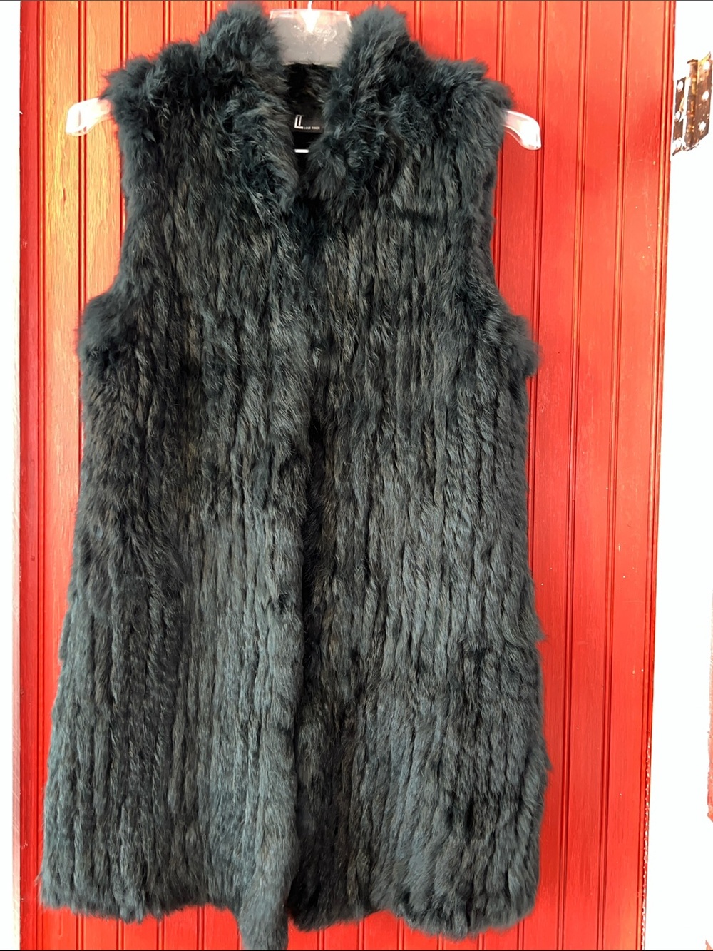 Love Token Real Rabbit Fur Long Vest in Green M